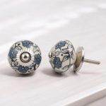 The Grey Daisies Off White Grey Flower Ceramic Drawer Pull