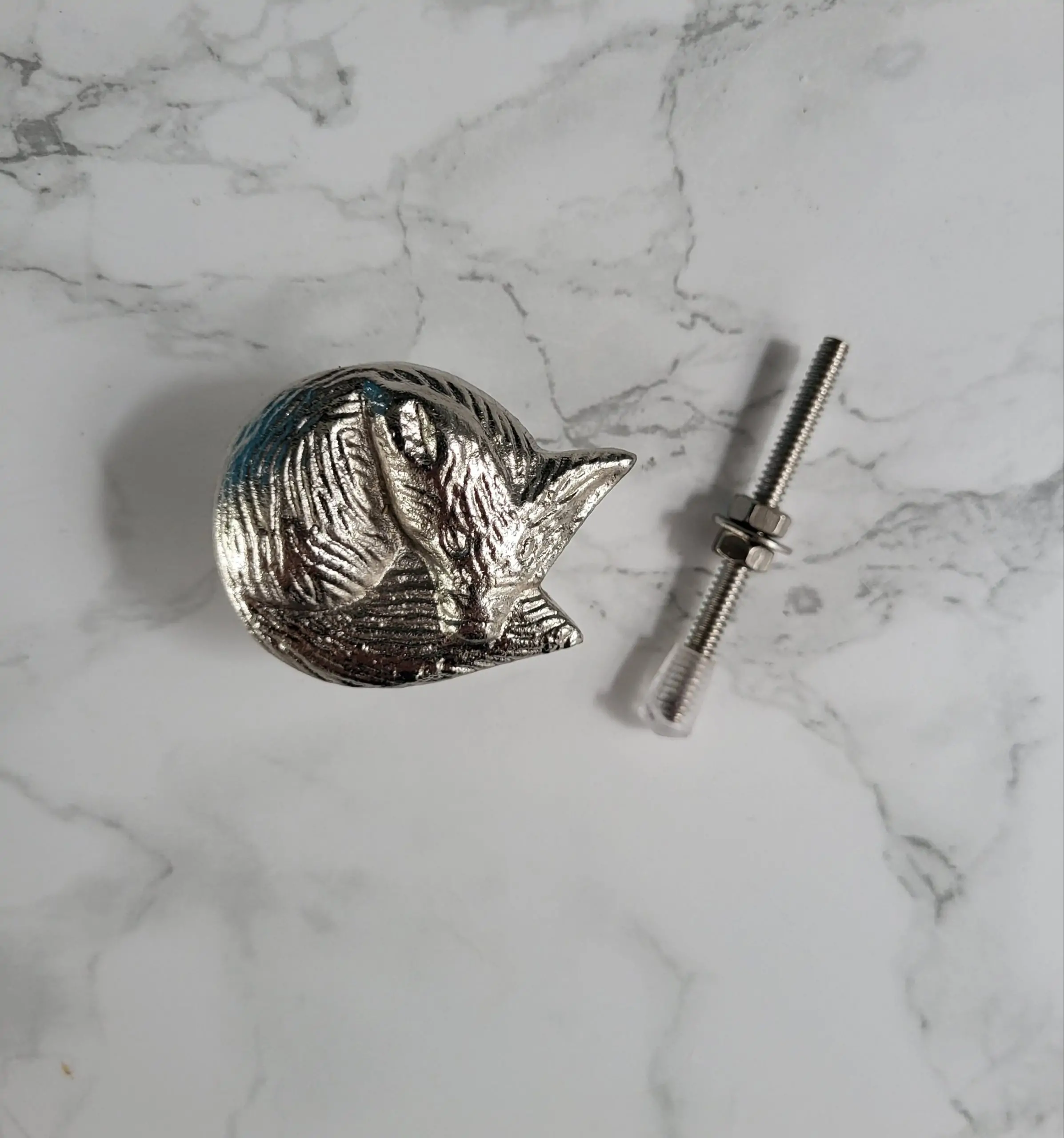 The Silver Fox Drawer Pull Sleeping Fox Cupboard Door Knob