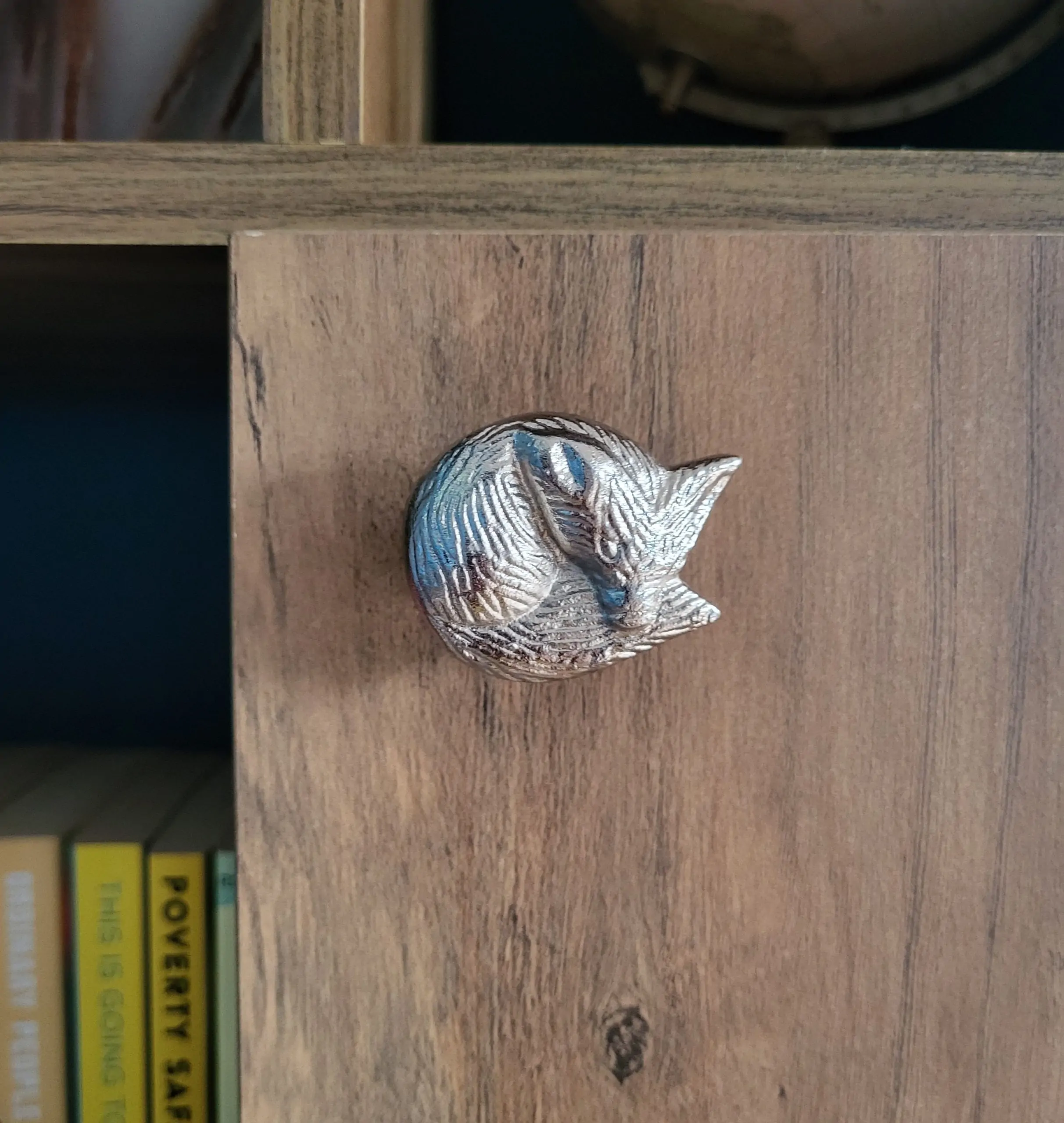 The Silver Fox Drawer Pull Sleeping Fox Cupboard Door Knob