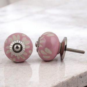 The Pink Starburst Etched Pink Glaze Ceramic Door Knob Pull