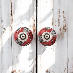 Red Japanese orchid ceramic knobs