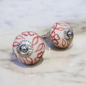 Red white flower cabinet knob