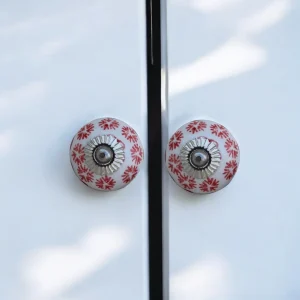 Red white handmade drawer pulls