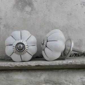 The Silver Lines Door Knob White & Silver Ceramic Drawer PullWhite ceramic knob hand painted silver lines