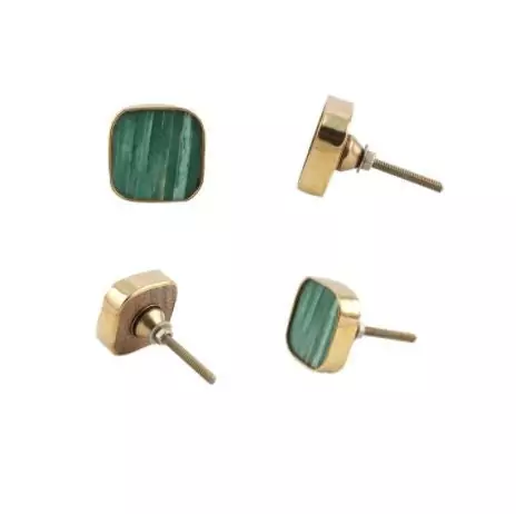 The Forest Green Cube Marbled Green & Brass Cabinet Knob