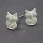 The White Screech Owl Pull Aged Owl Shaped Cabinet Knob