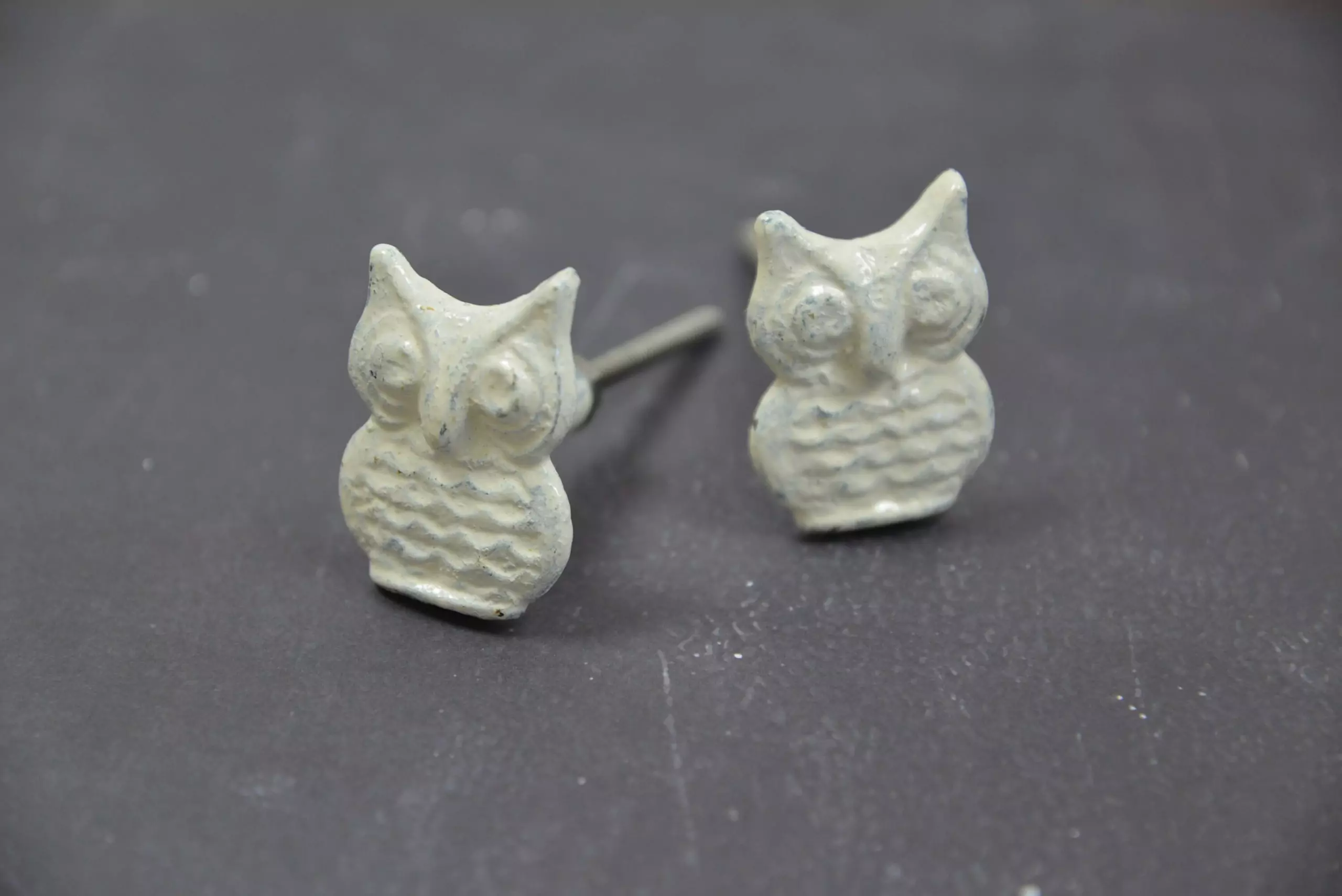 The White Screech Owl Pull Aged Owl Shaped Cabinet Knob
