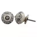 The Embossed Black Flowers Pull Ceramic Cabinet Door Knob