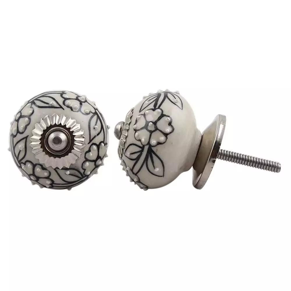 The Embossed Black Flowers Pull Ceramic Cabinet Door Knob