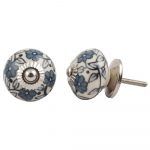 The Grey Daisies Off White Grey Flower Ceramic Drawer Pull
