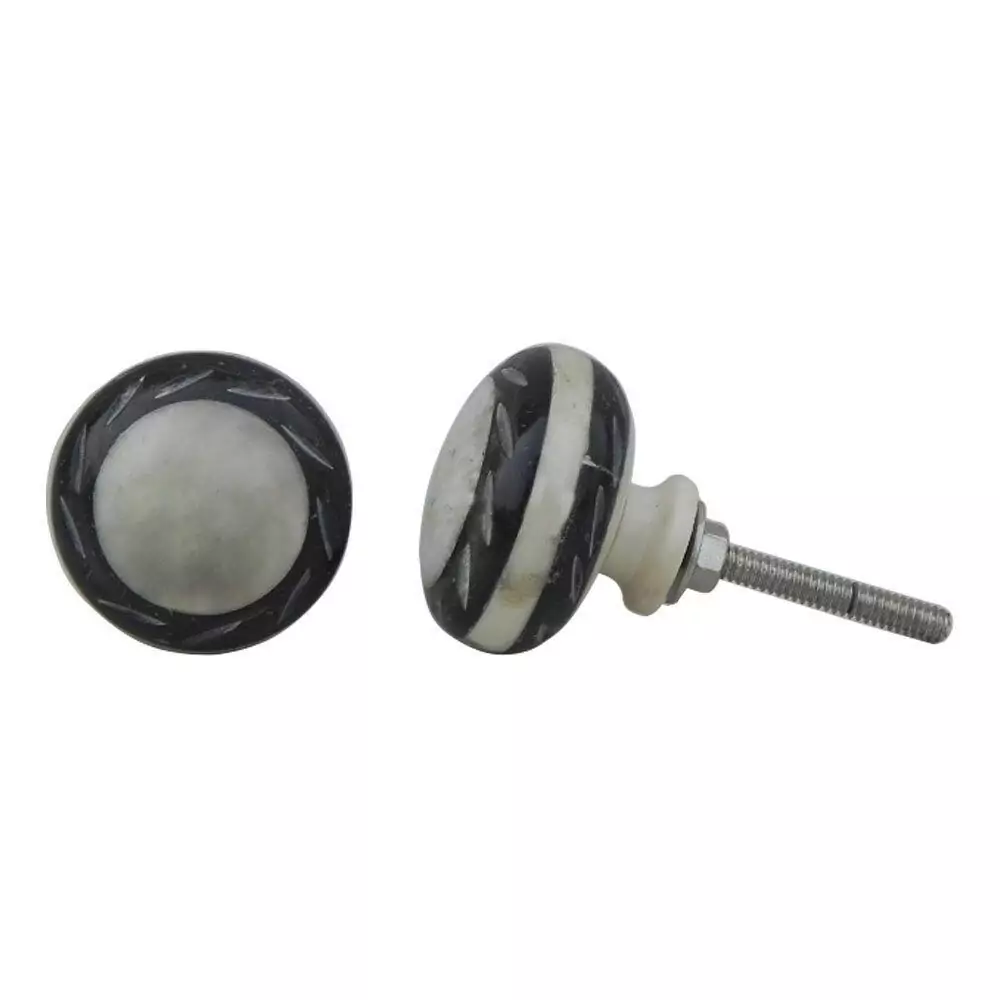 The Etched Black Bone Pull Black Striped Cabinet Door Knob