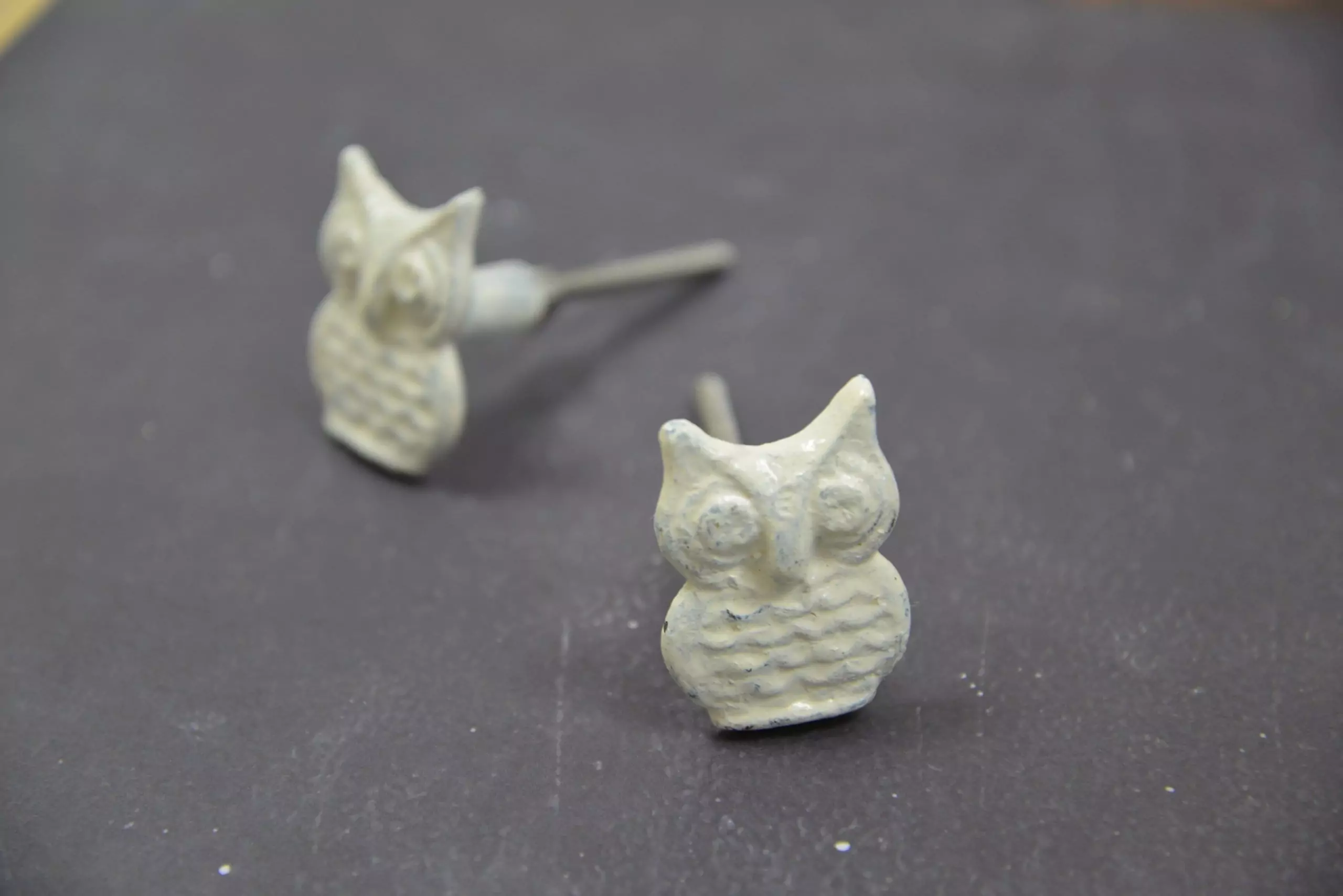 The White Screech Owl Pull Aged Owl Shaped Cabinet Knob