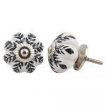 The Black Leaf Decorative Black & White Ceramic Cabinet Pull