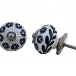 The Circle of Black Flowers Round Ceramic Cabinet Door Knob