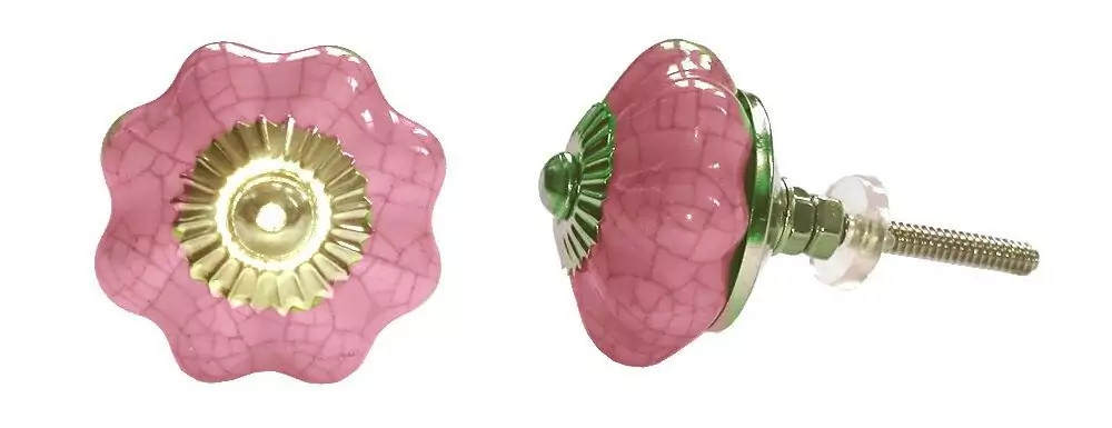 The Cracked Pink Flower Crackle Glazed Pink Ceramic Knob