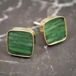 The Forest Green Cube Marbled Green & Brass Cabinet Knob