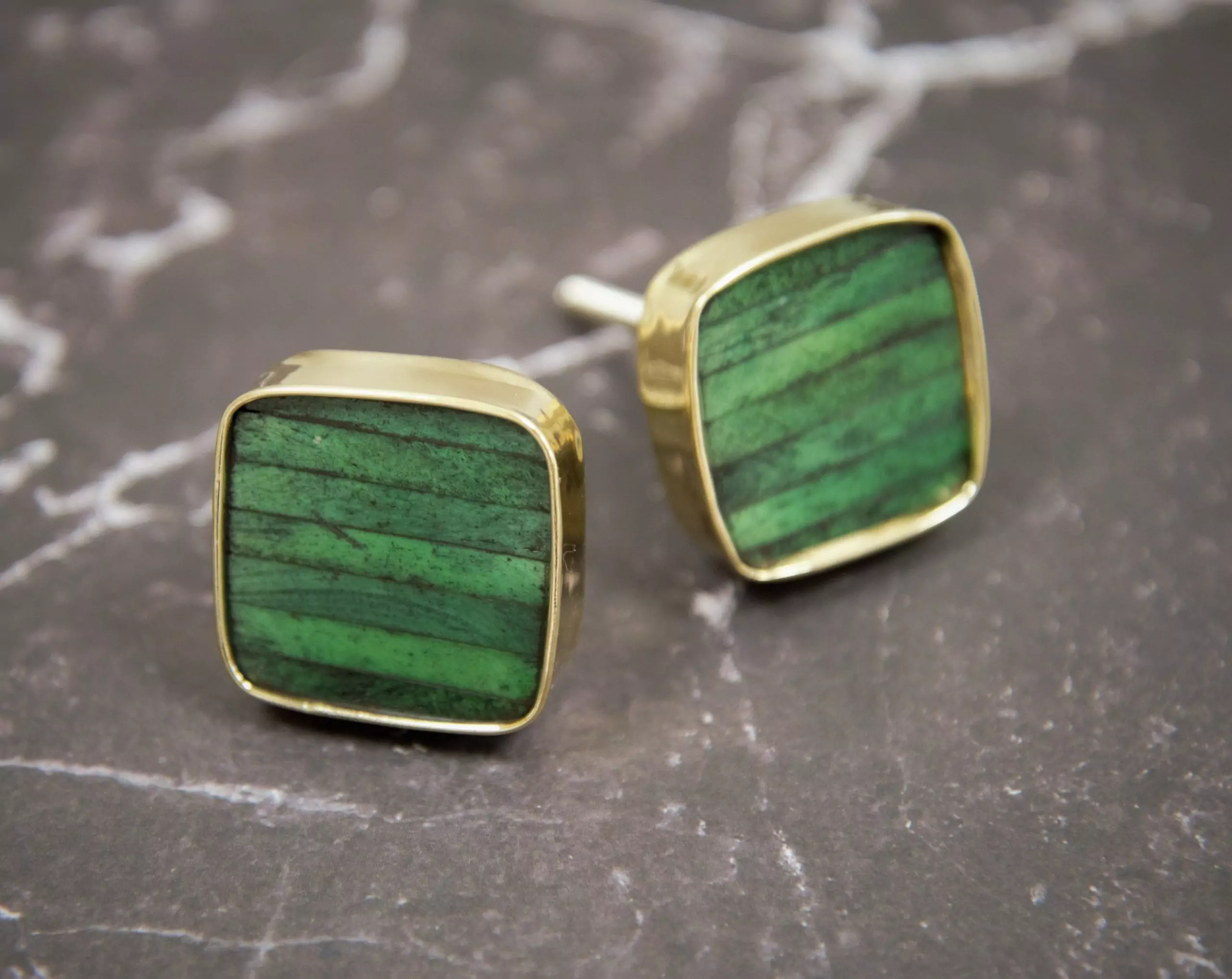 The Forest Green Cube Marbled Green & Brass Cabinet Knob