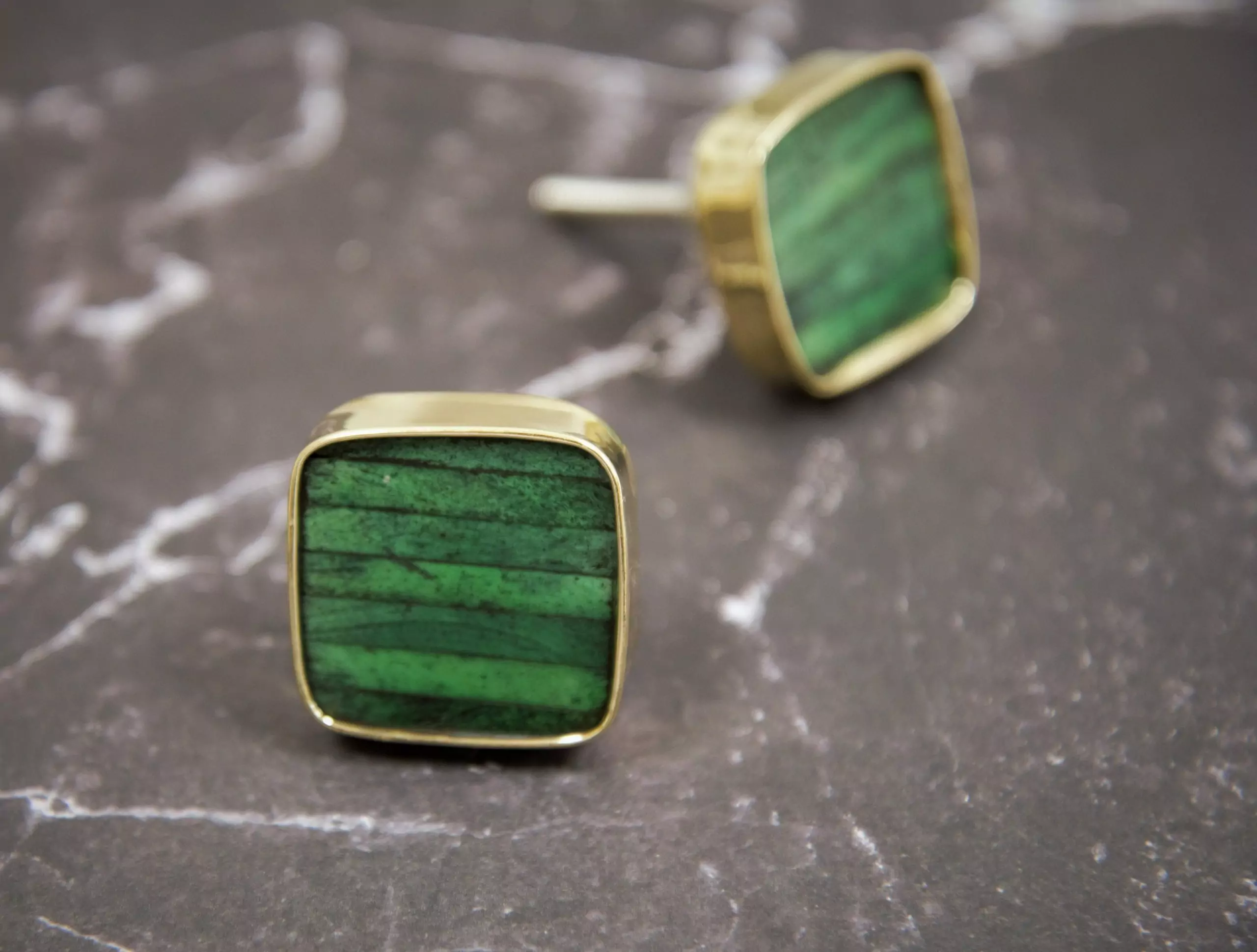 The Forest Green Cube Marbled Green & Brass Cabinet Knob