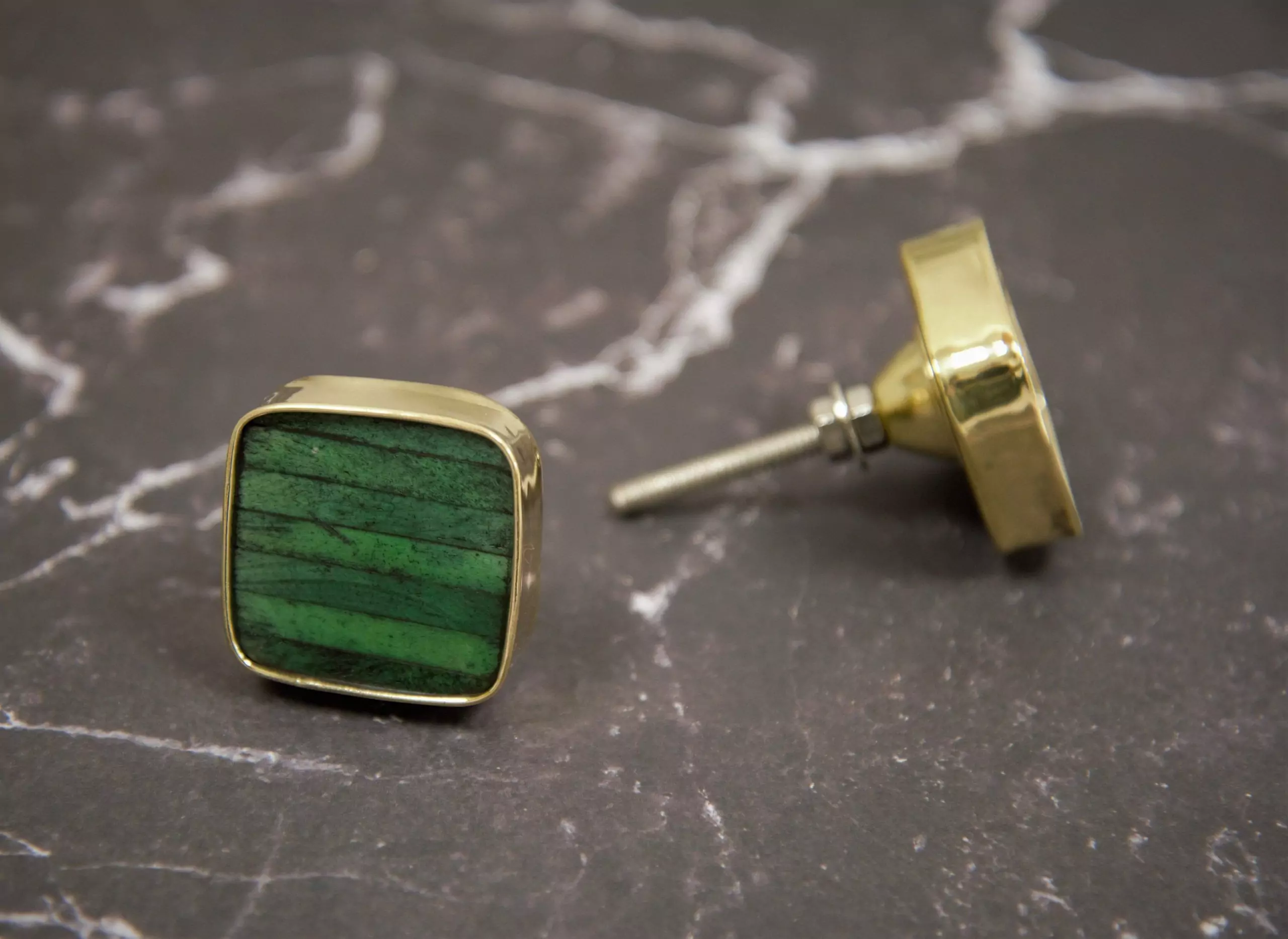 The Forest Green Cube Marbled Green & Brass Cabinet Knob