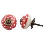 The Red Dash Unique Red & White Glazed Ceramic Drawer Pull