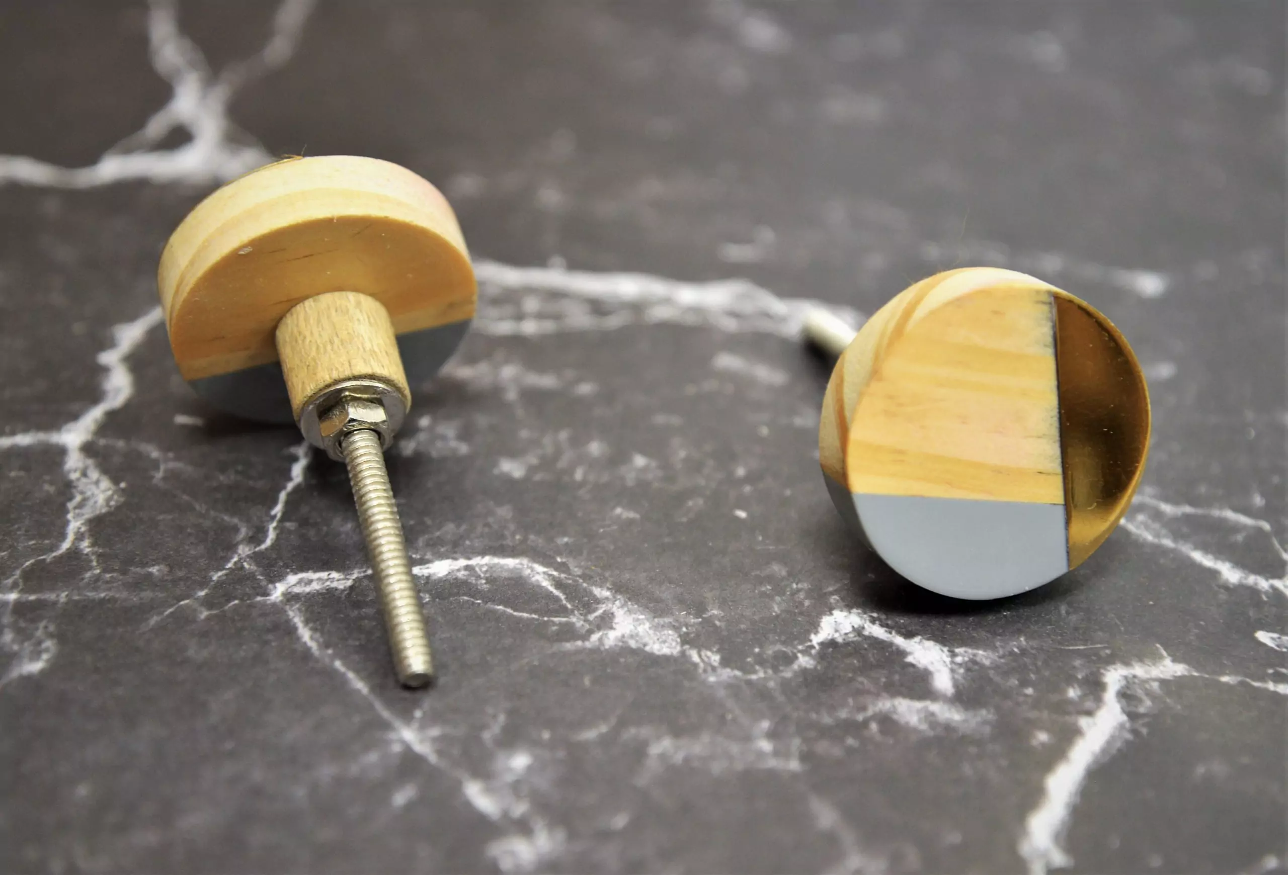 The Grey Brass Geo Geometric Brass & Wood Cabinet Knob