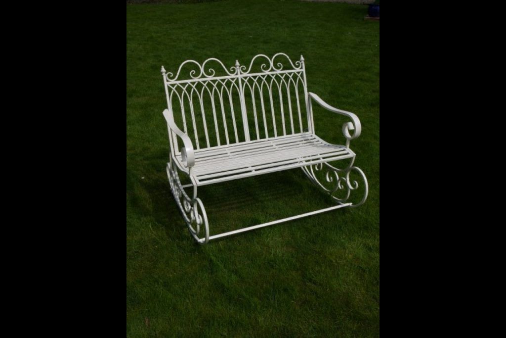 White Rocker Bench The White Scroll Rocking Bench | White Iron Garden Bench