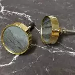 The Slate Brass Surround Marbled Grey Stone Cabinet Knob