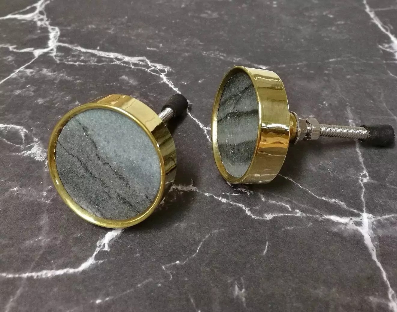 The Slate Brass Surround Marbled Grey Stone Cabinet Knob