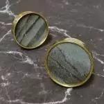 The Slate Brass Surround Marbled Grey Stone Cabinet Knob