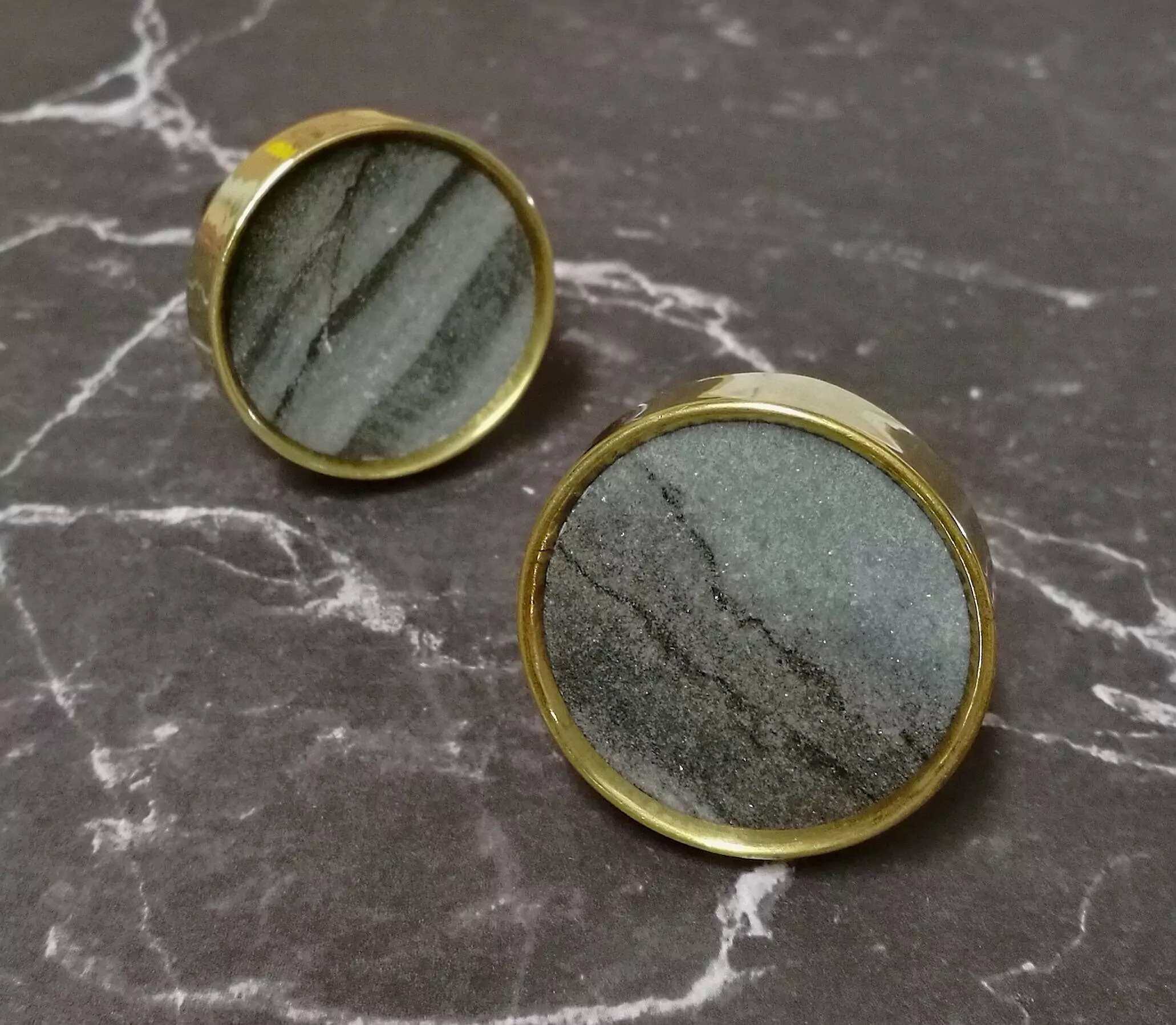 The Slate Brass Surround Marbled Grey Stone Cabinet Knob