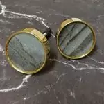 The Slate Brass Surround Marbled Grey Stone Cabinet Knob