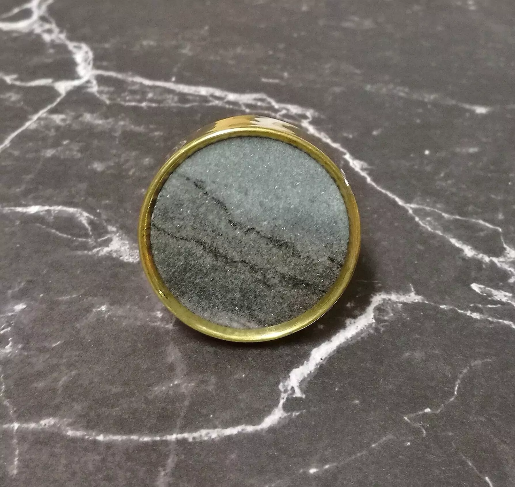 The Slate Brass Surround Marbled Grey Stone Cabinet Knob