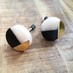 The Geo Thirds Geometric Black, Marbled White & Brass Knob