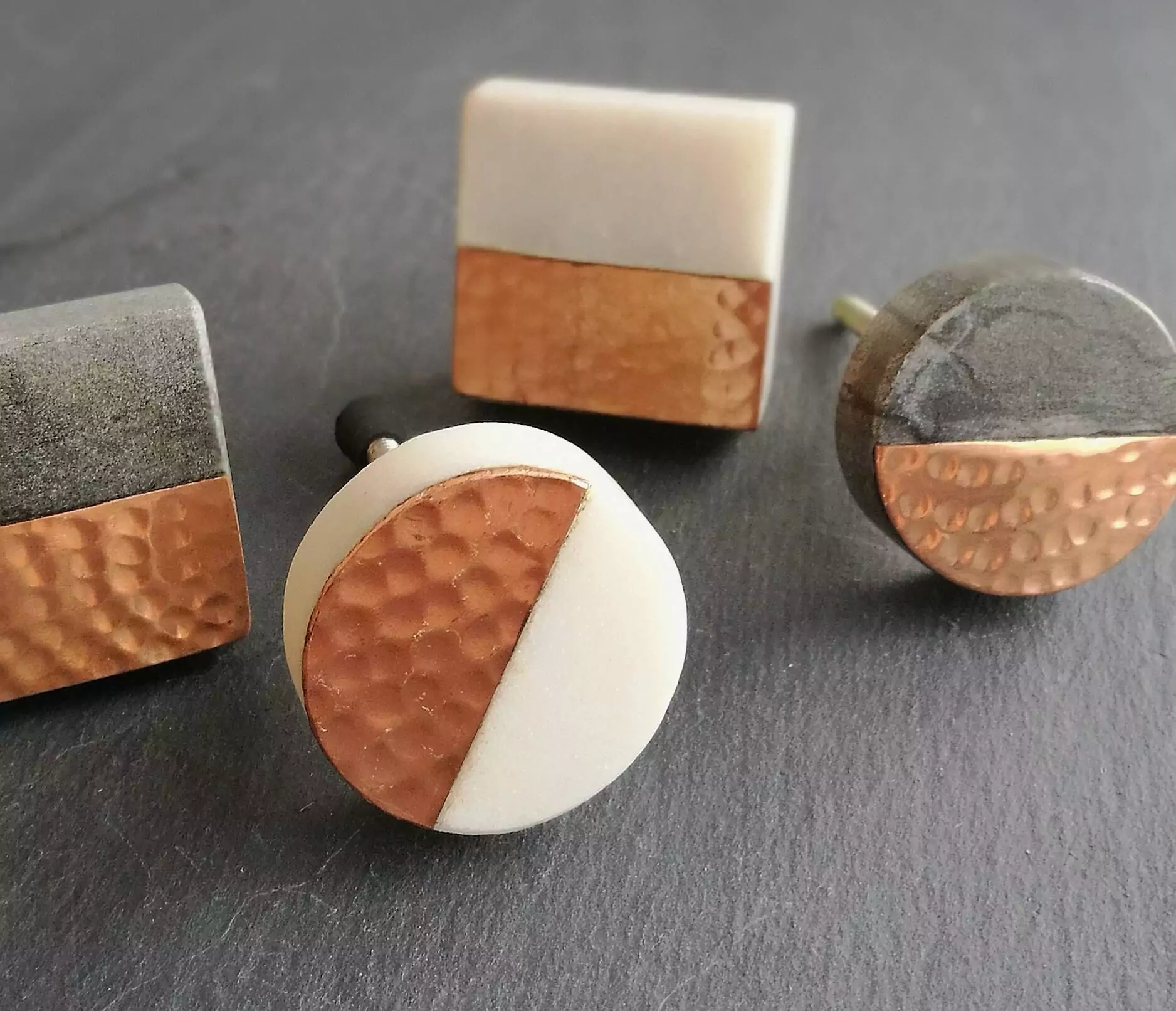 The Hammered Copper Semi Circle - White