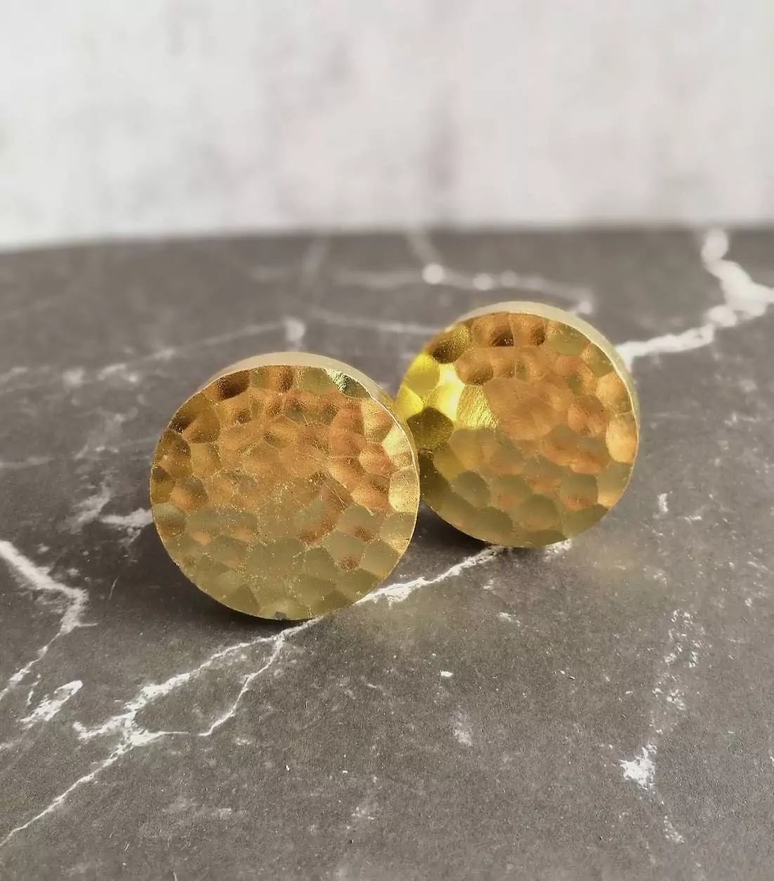 The Hammered Brass Disc Hammered Gold Cabinet Knob