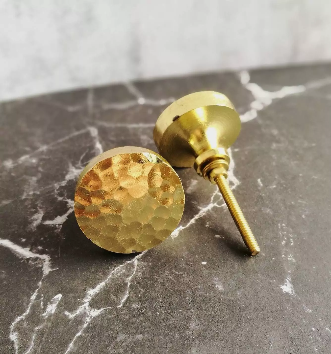 The Hammered Brass Disc Hammered Gold Cabinet Knob