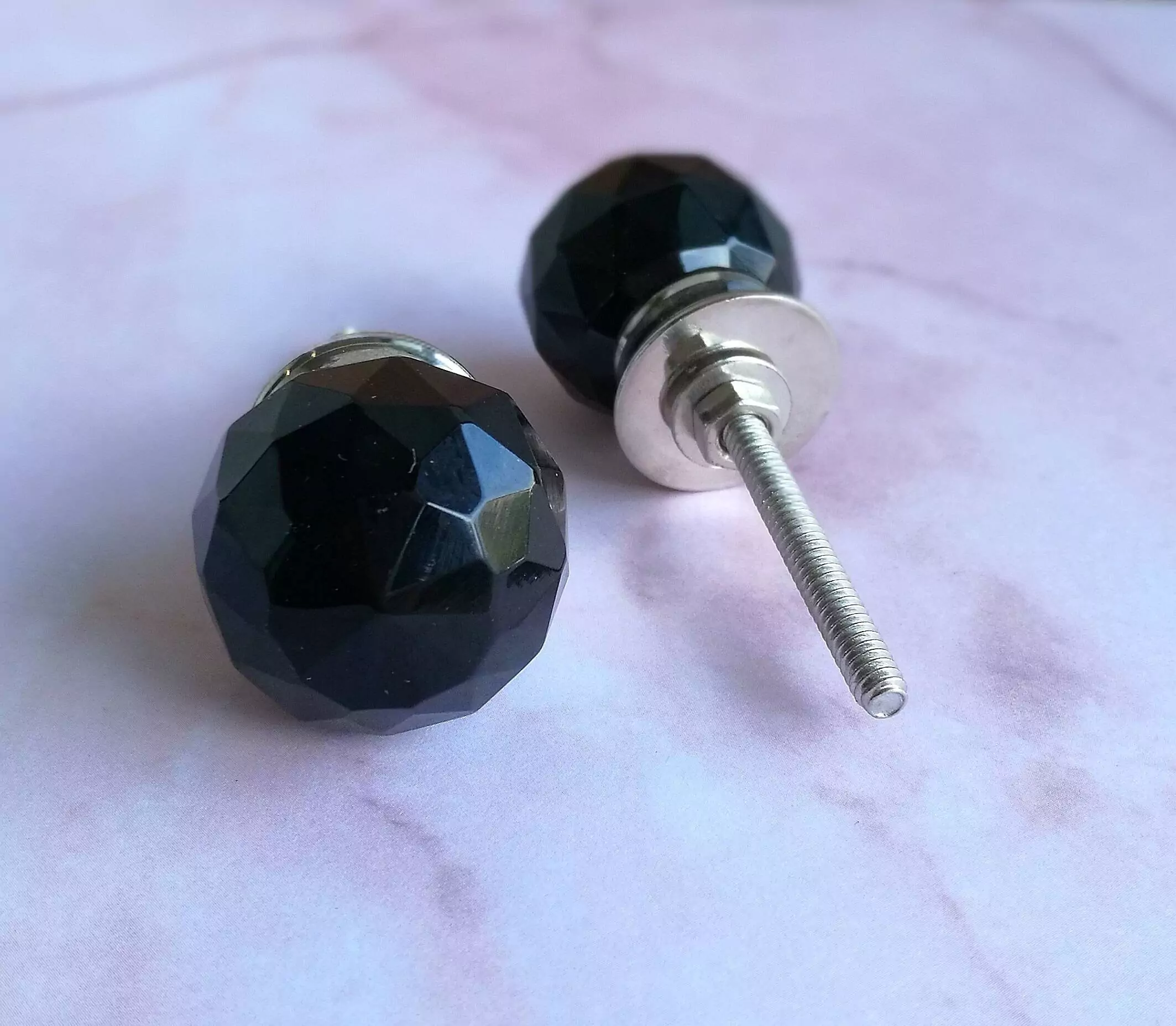 The Black Glass Geo Black Cut Glass Cabinet Knob Hardware