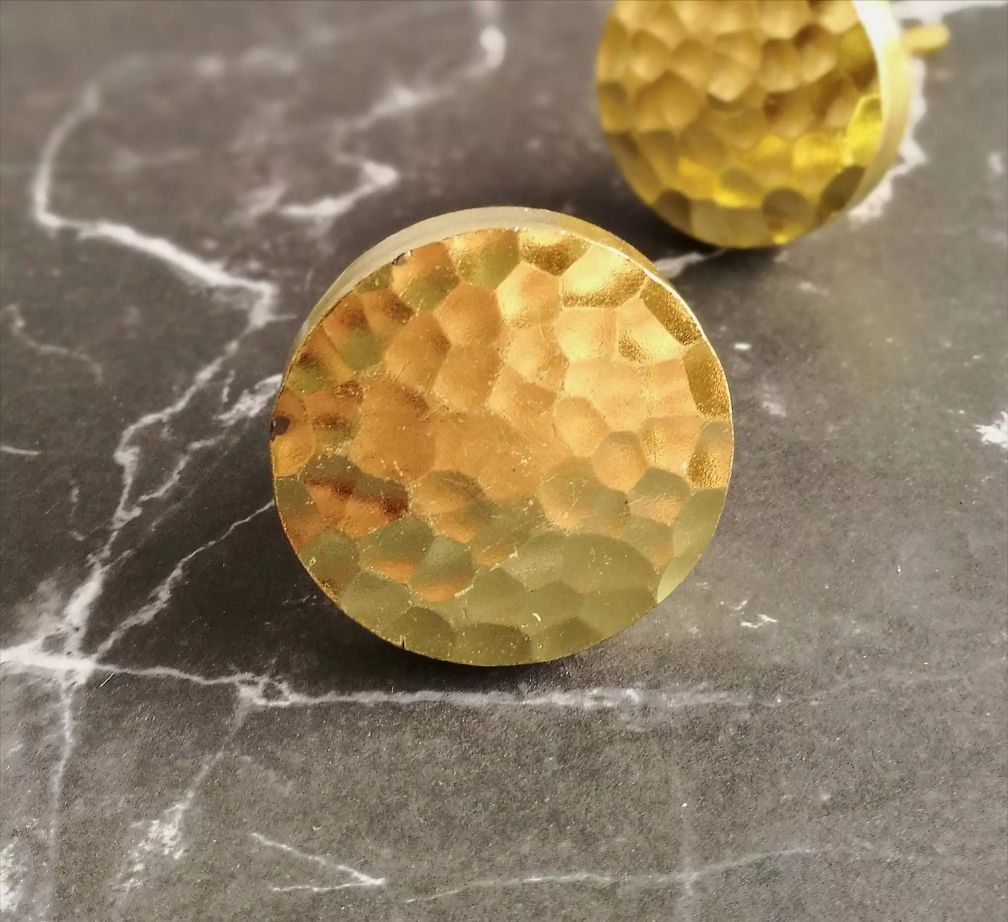 The Hammered Brass Disc Hammered Gold Cabinet Knob