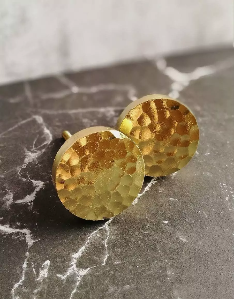 The Hammered Brass Disc Hammered Gold Cabinet Knob