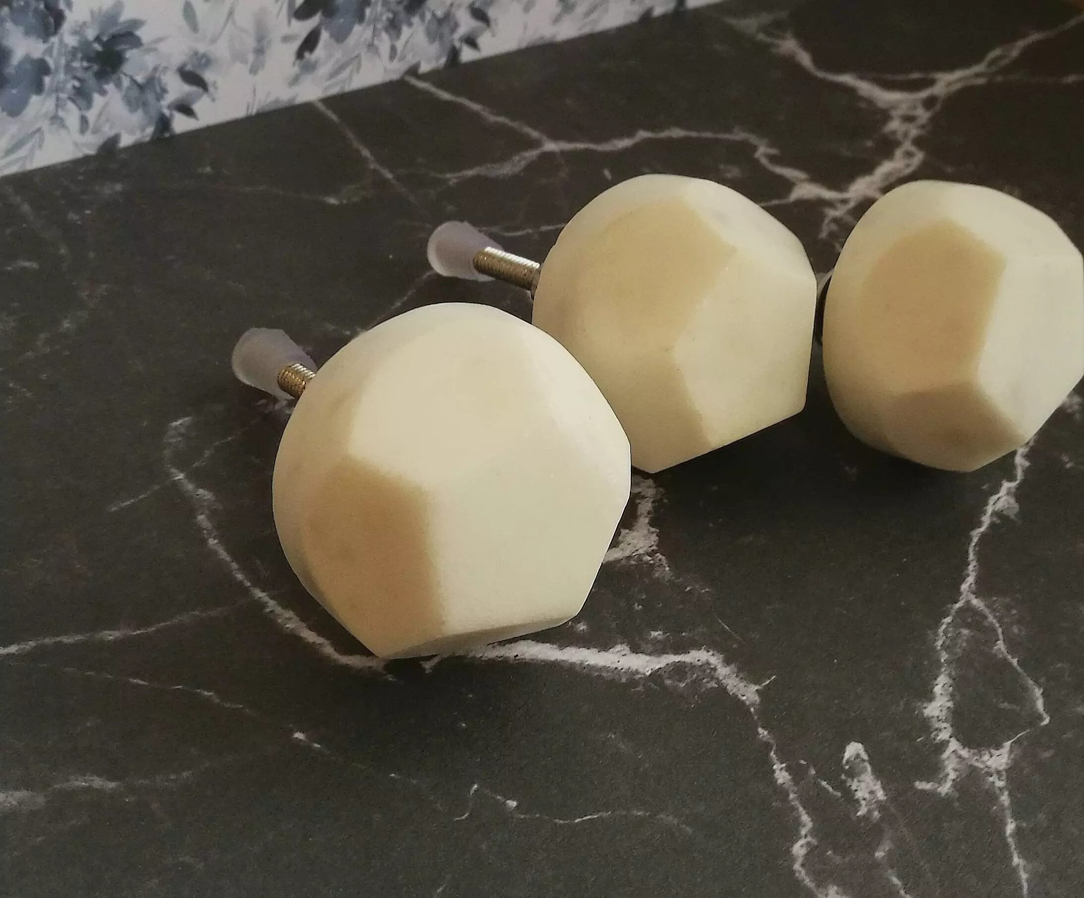 The Ivory Geometric Stone Knob Marbled Off White Stone Pull
