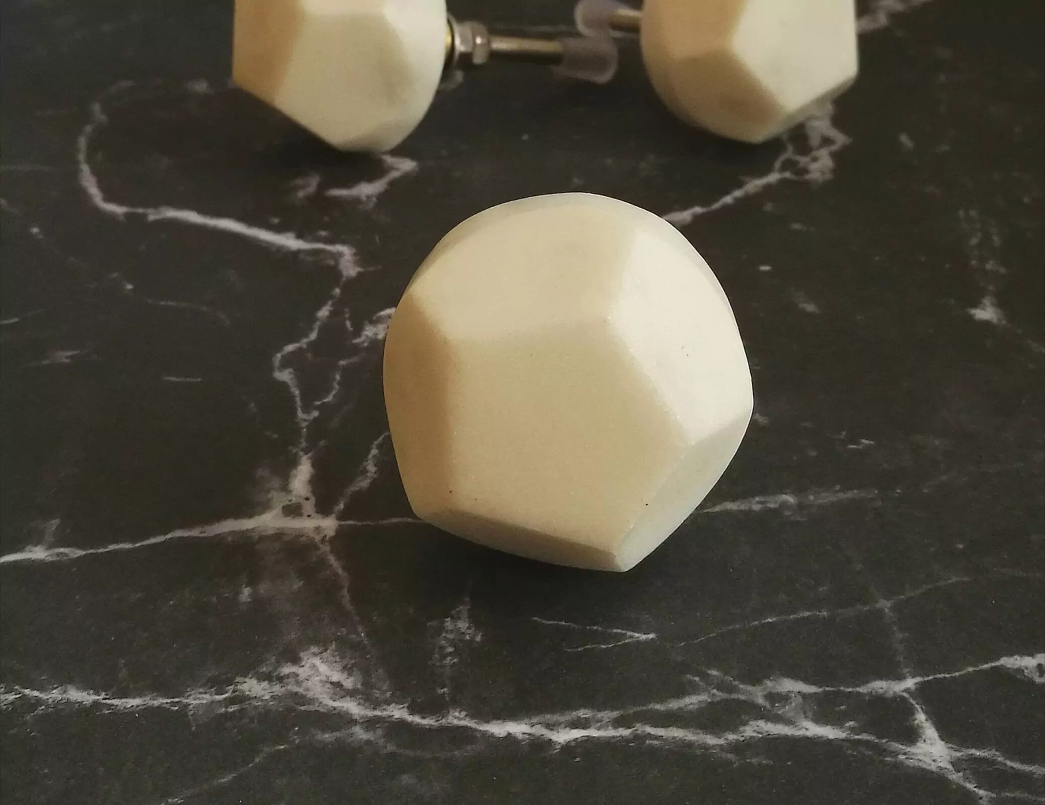 The Ivory Geometric Stone Knob Marbled Off White Stone Pull