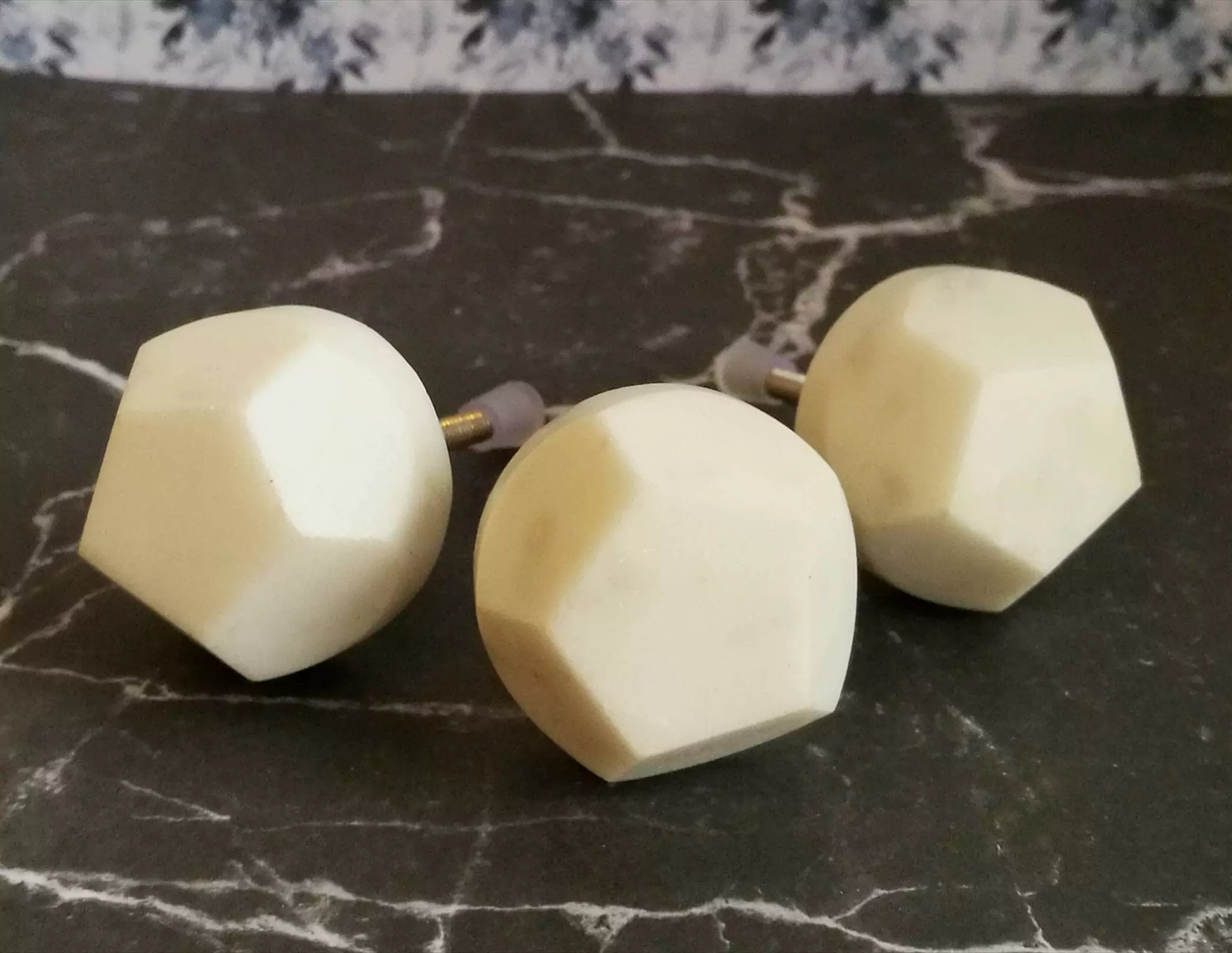 The Ivory Geometric Stone Knob Marbled Off White Stone Pull