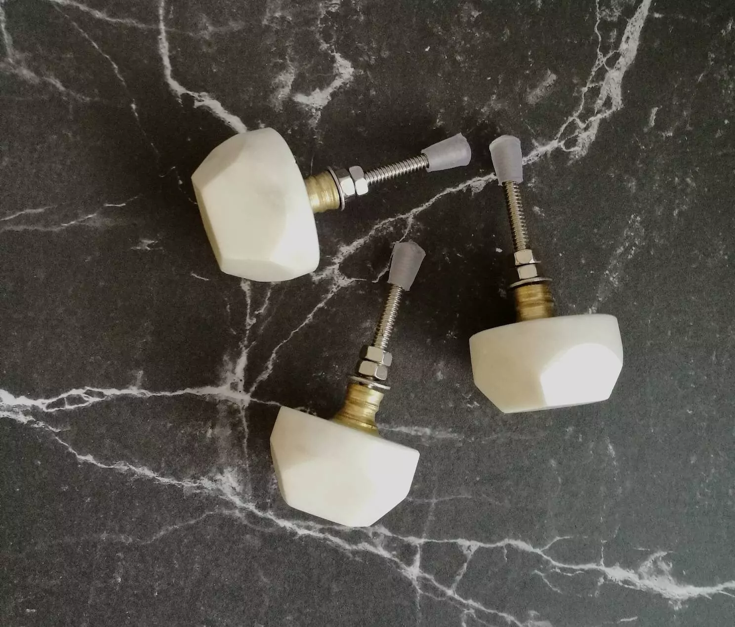 The Ivory Geometric Stone Knob Marbled Off White Stone Pull