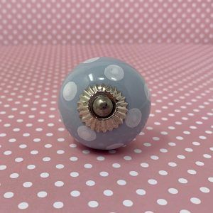 The Polka Dove Knob Light Grey Dotted Ceramic Drawer Pull