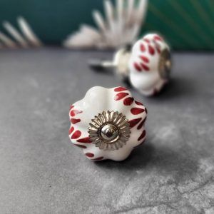 The Red Petals Drawer Pull Decorative Ceramic Cabinet Knob