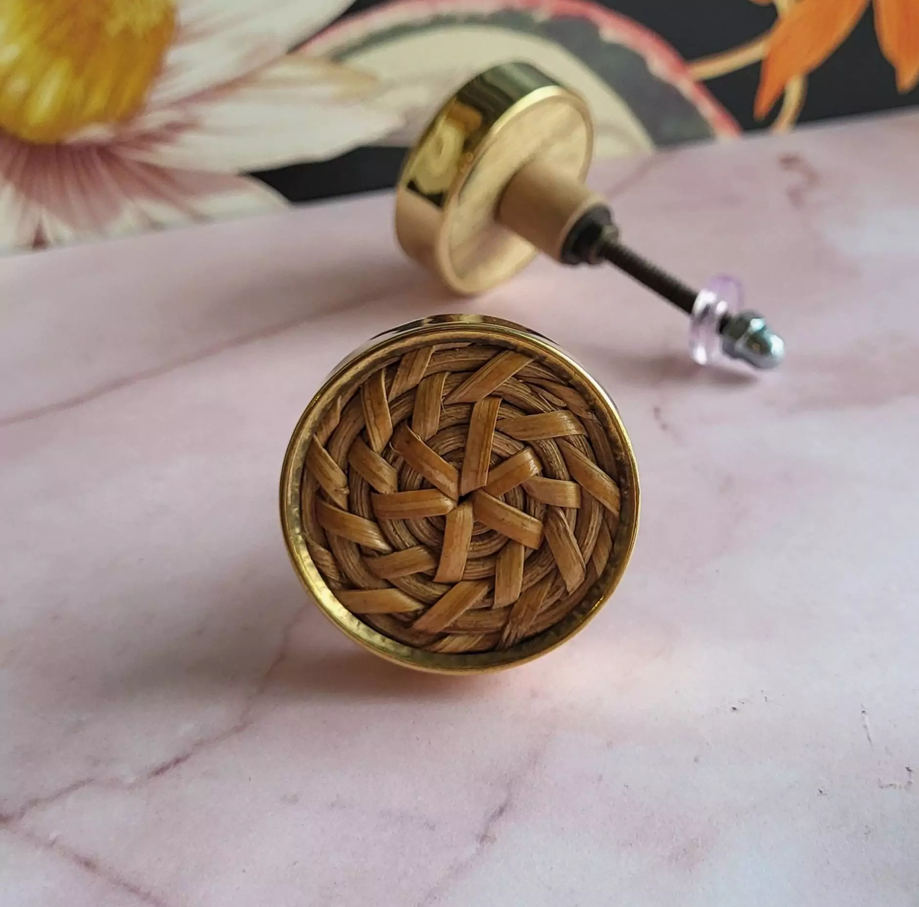 The Woven Cane Brass Cabinet Door Knob Rattan Drawer Pull