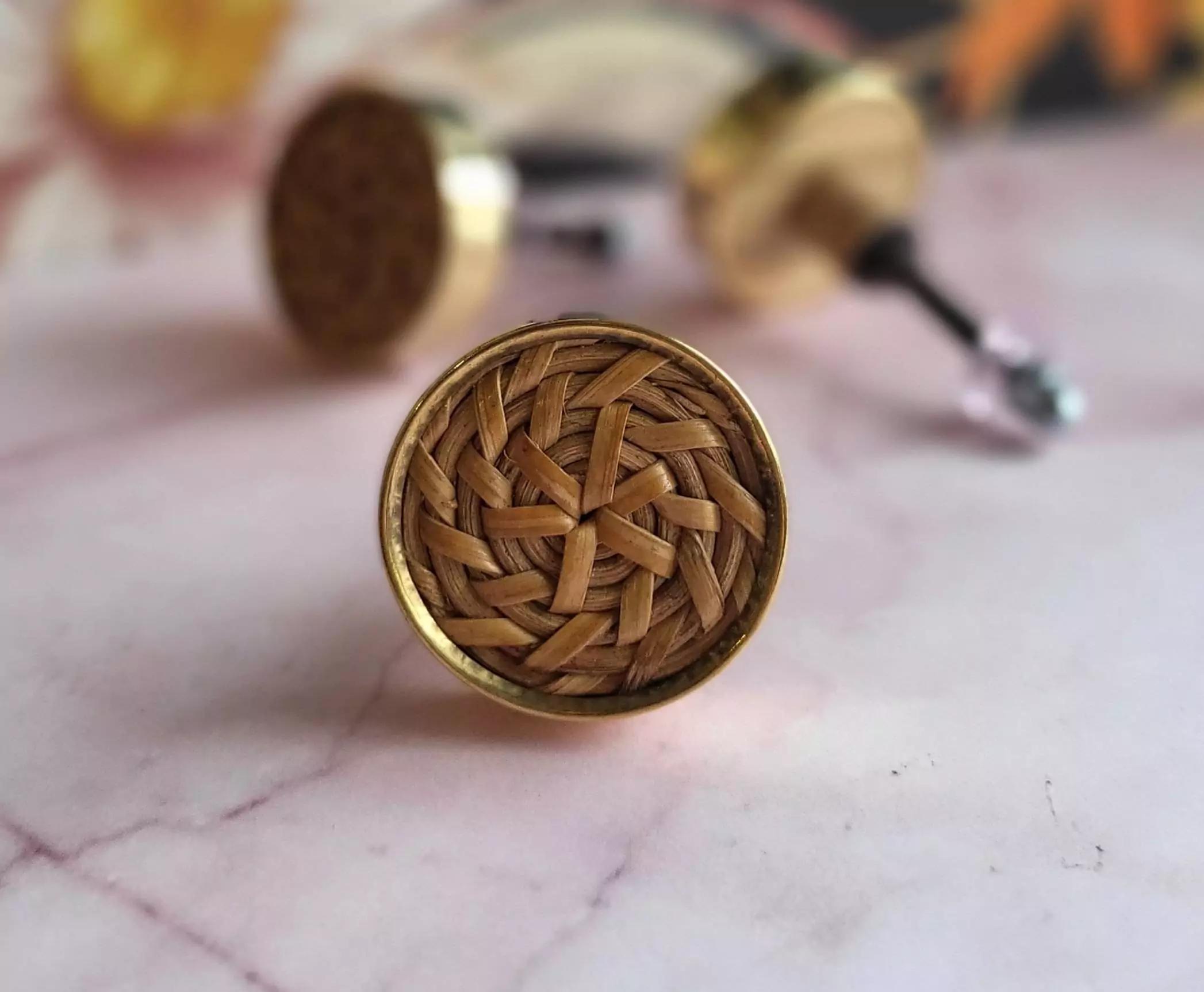 The Woven Cane Brass Cabinet Door Knob Rattan Drawer Pull