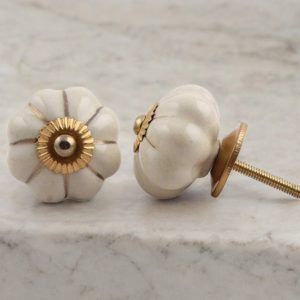 The Ivory Gold Flower Pull Decorative Ceramic Door Knob