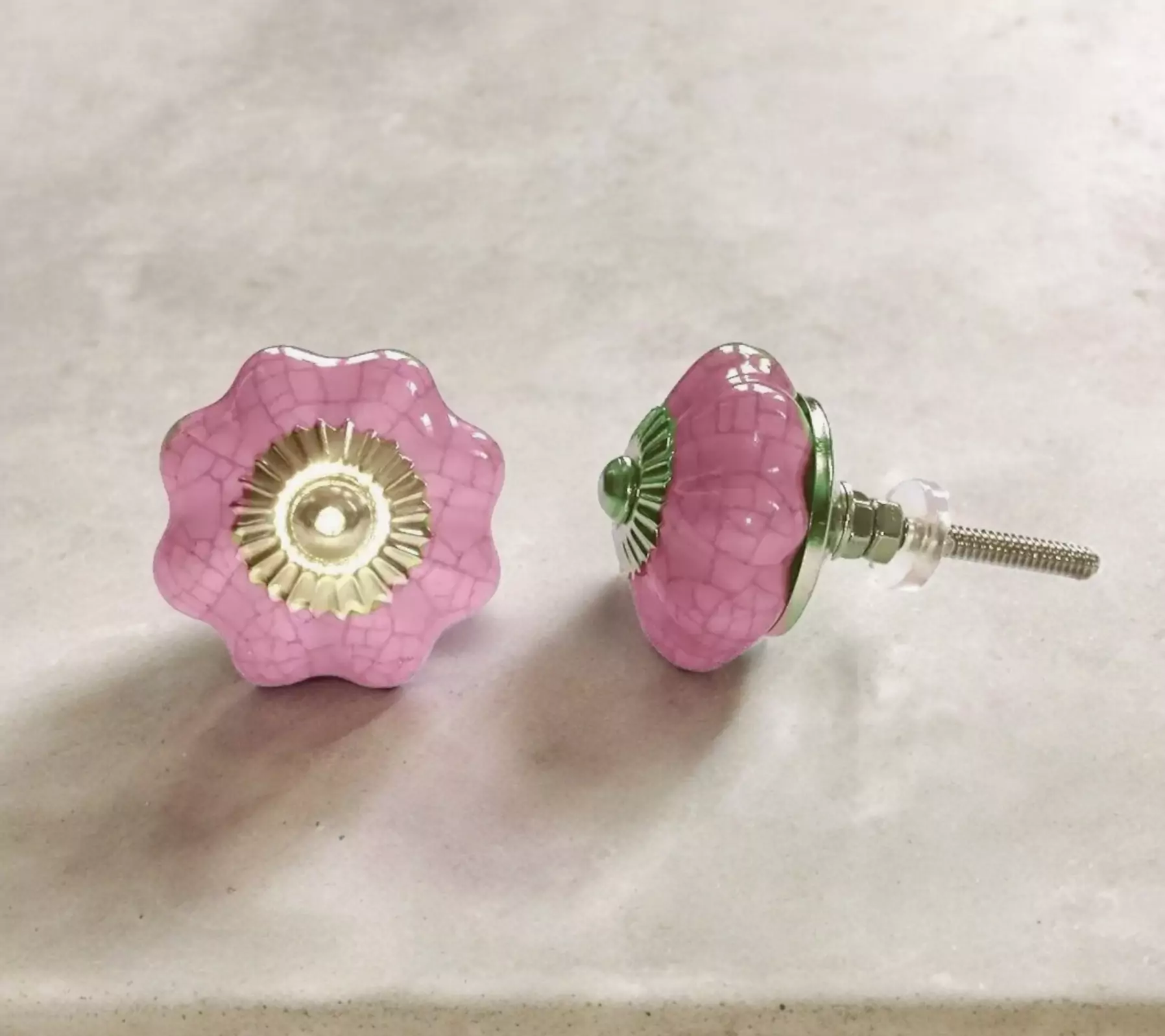 The Cracked Pink Flower Crackle Glazed Pink Ceramic Knob
