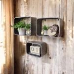 set of 3 rustic metal box shelves